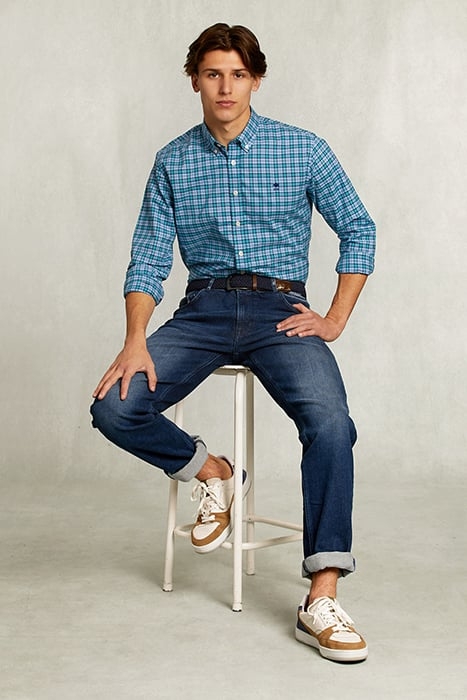 CUSTOM FIT CHECKED SHIRT BLUE/GREEN GREEN 3