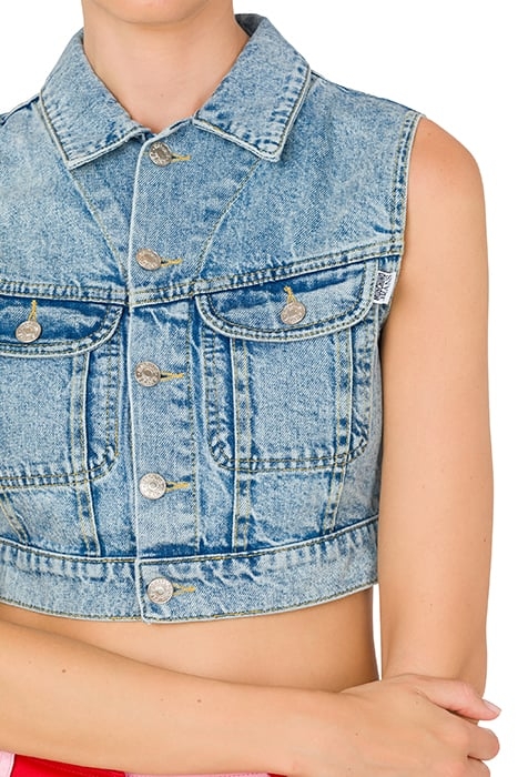 CROPPED VEST IN RECYCLED DENIM BLUE 4
