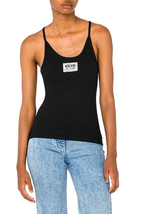 LOGO PATCH RIBBED COTTON TANK TOP BLACK 1