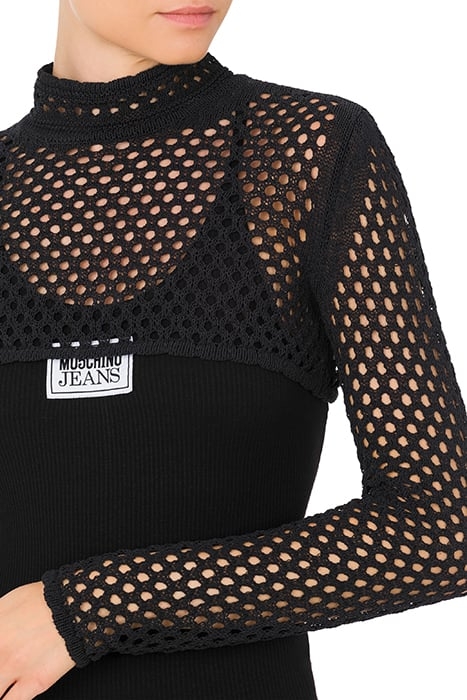 BLACK COTTON AND POLYAMIDE KNITWEAR BLACK 4