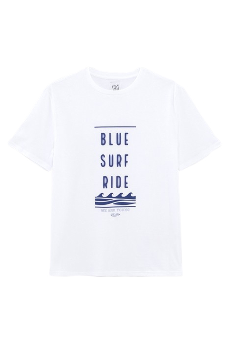 BOYS' WHITE T-SHIRT WITH RUBBER SLOGAN AND WAVES 1