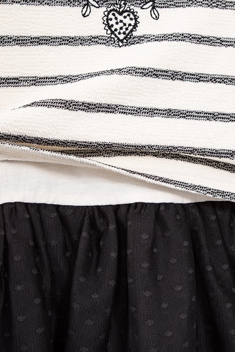 GIRLS' ECRU DRESS, BLACK STRIPED MIXED-FABRIC TUTU SKIRT 6