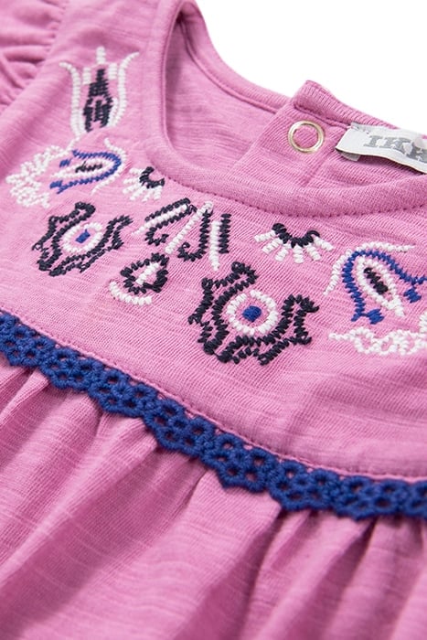 BABY GIRLS' MAUVE ORGANIC COTTON ETHNIC EMBROIDERY T-SHIRT 4
