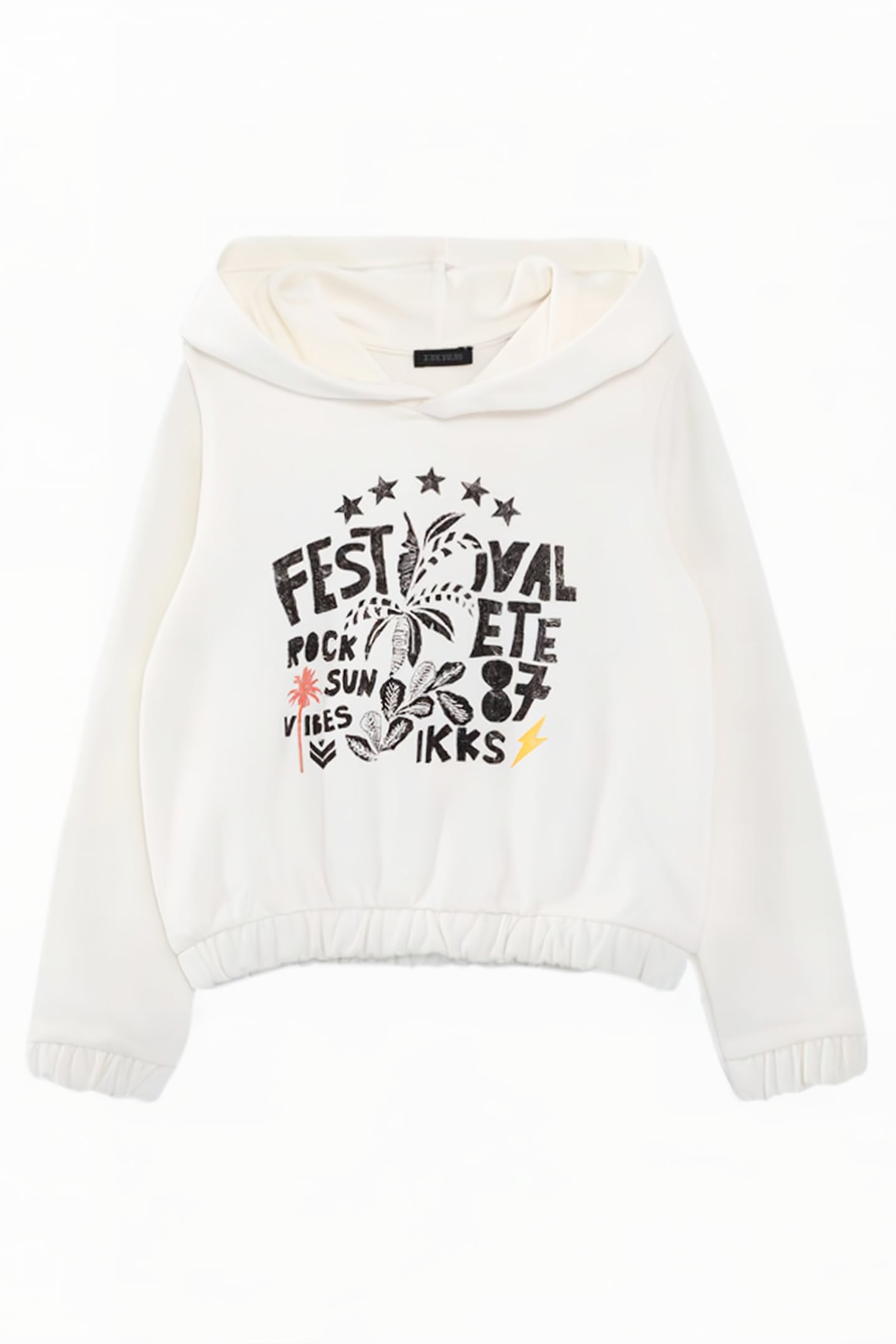 GIRLS’ ECRU HOODIE WITH ROCK DRAWINGS AND SLOGAN 1