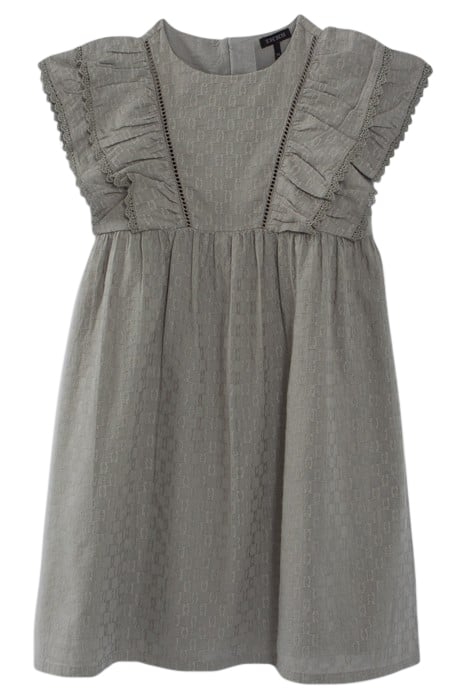 GIRLS’ KHAKI JACQUARD FABRIC DRESS WITH RUFFLED SLEEVES 1
