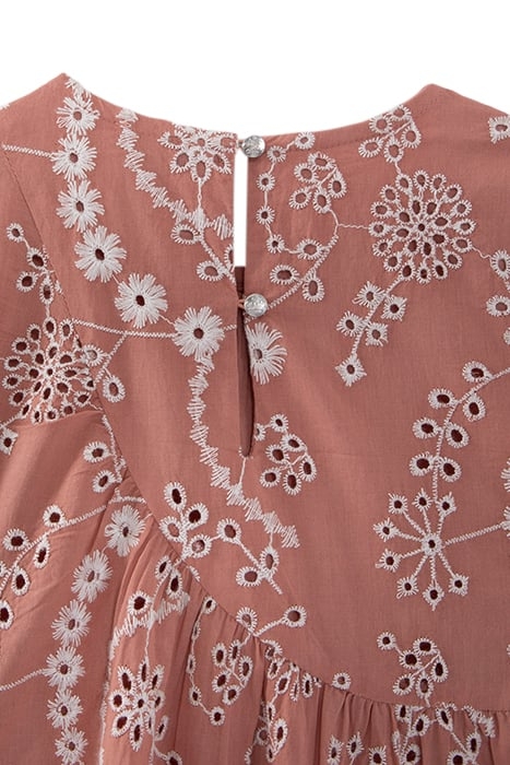 GIRLS’ OLD PINK ORGANIC COTTON DRESS, EMBROIDERED FLOWERS 4