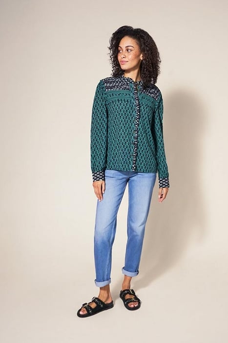 MABEL MIXED PRINT SHIRT TEAL MULTI 1