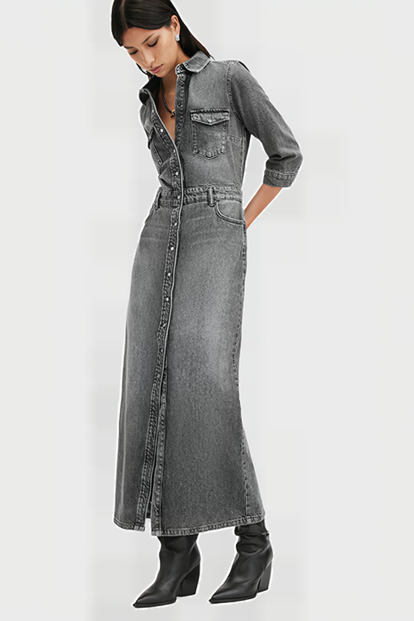 BLAIR LS DENIM DRESS WASHED BLACK 5