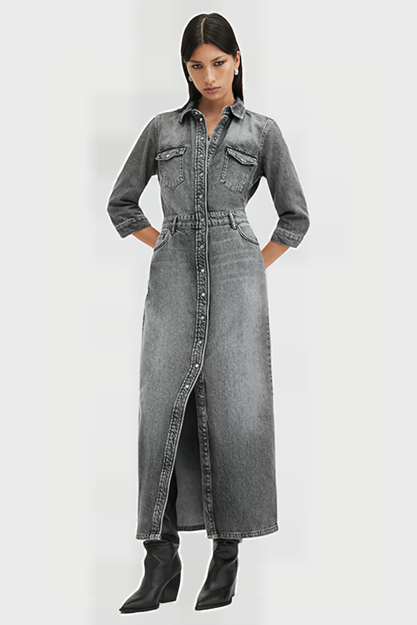 BLAIR LS DENIM DRESS WASHED BLACK 1