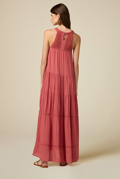 LONG DRESS WITH CROCHET PART RED 2