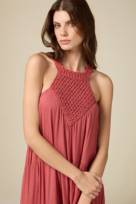 LONG DRESS WITH CROCHET PART RED 5