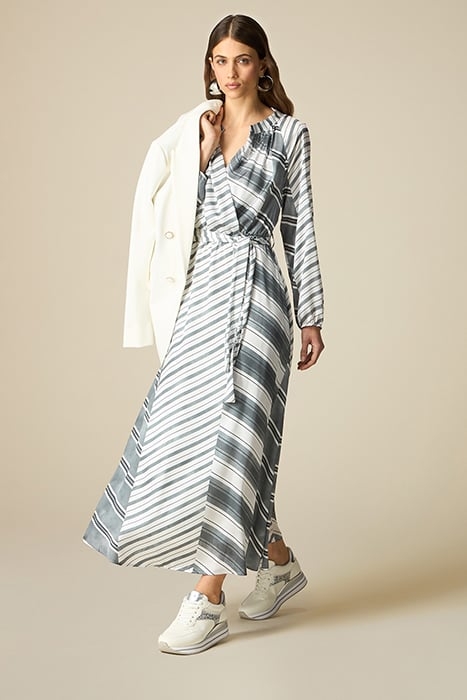 LONG PATTERNED SATIN DRESS GREY 4