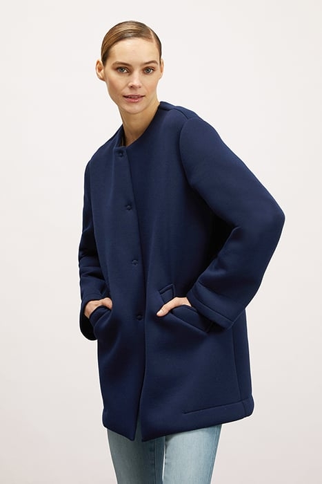 SCUBA FABRIC COAT WITH DETACHABLE HOOD BLUE 4