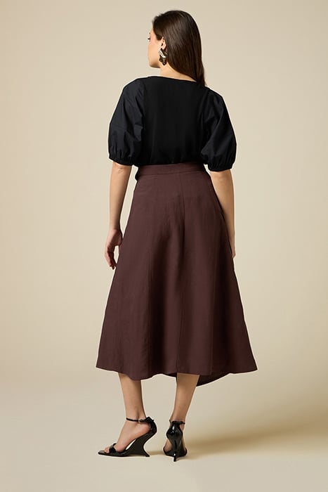 WRAPAROUND LINEN BLEND SKIRT BROWN 3