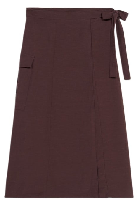 WRAPAROUND LINEN BLEND SKIRT BROWN 4