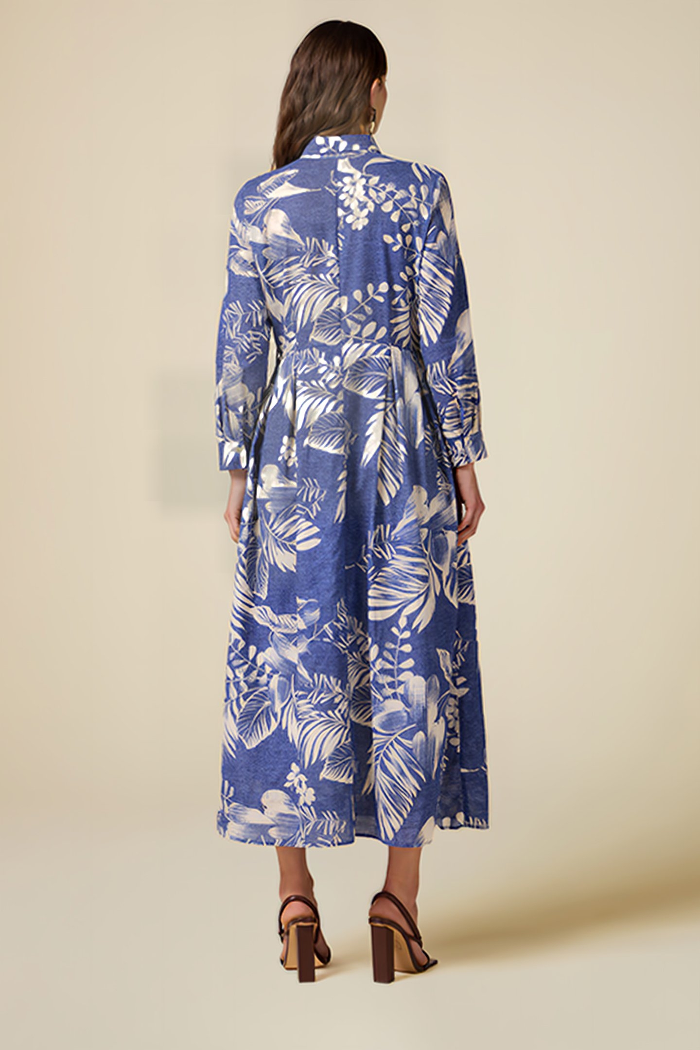 PATTERNED COTTON LONG CHEMISIER DRESS BLUE 2