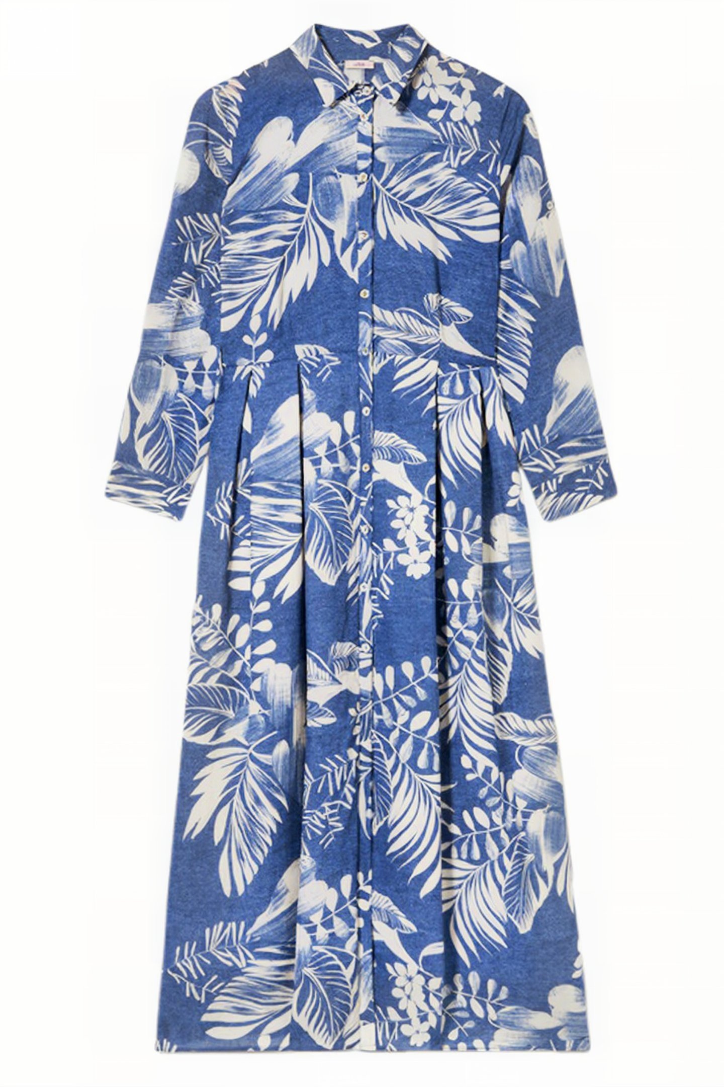 PATTERNED COTTON LONG CHEMISIER DRESS BLUE 3