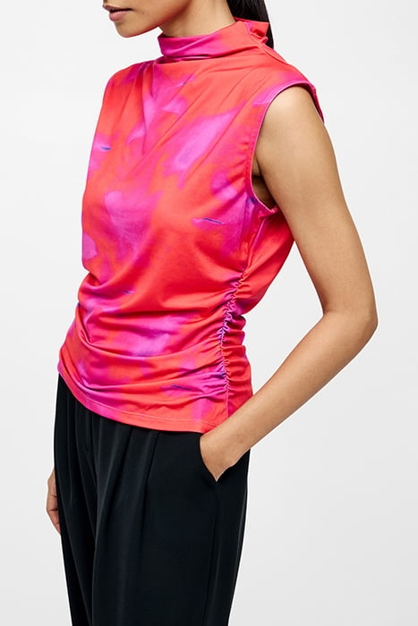 CHRISTY RUCHED SLEEVELESS TOP RASPBERRY SORBET MLT 4