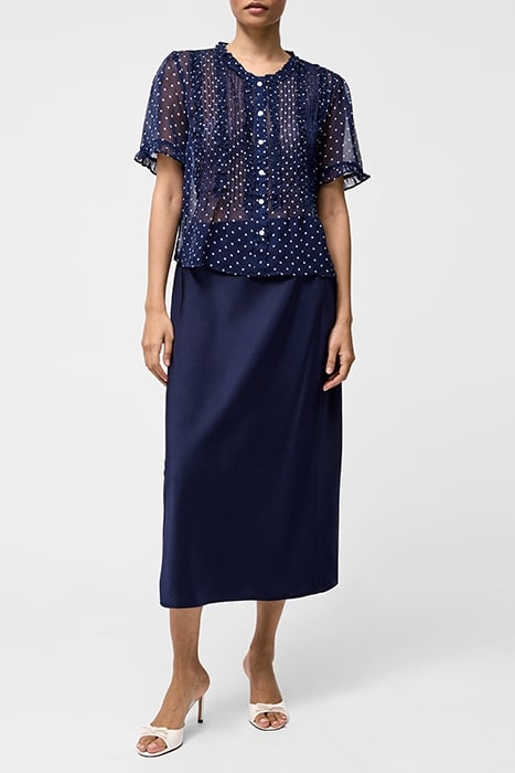 POLKA DOT SHORT SLEEVE RUFFLE TOP SZ18 MIDNIGHT/SUMMER 1