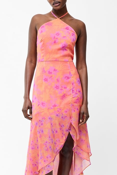 ARLA RUFFLE HALTERNECK DRESS SZ18 CORAL MULTI 3