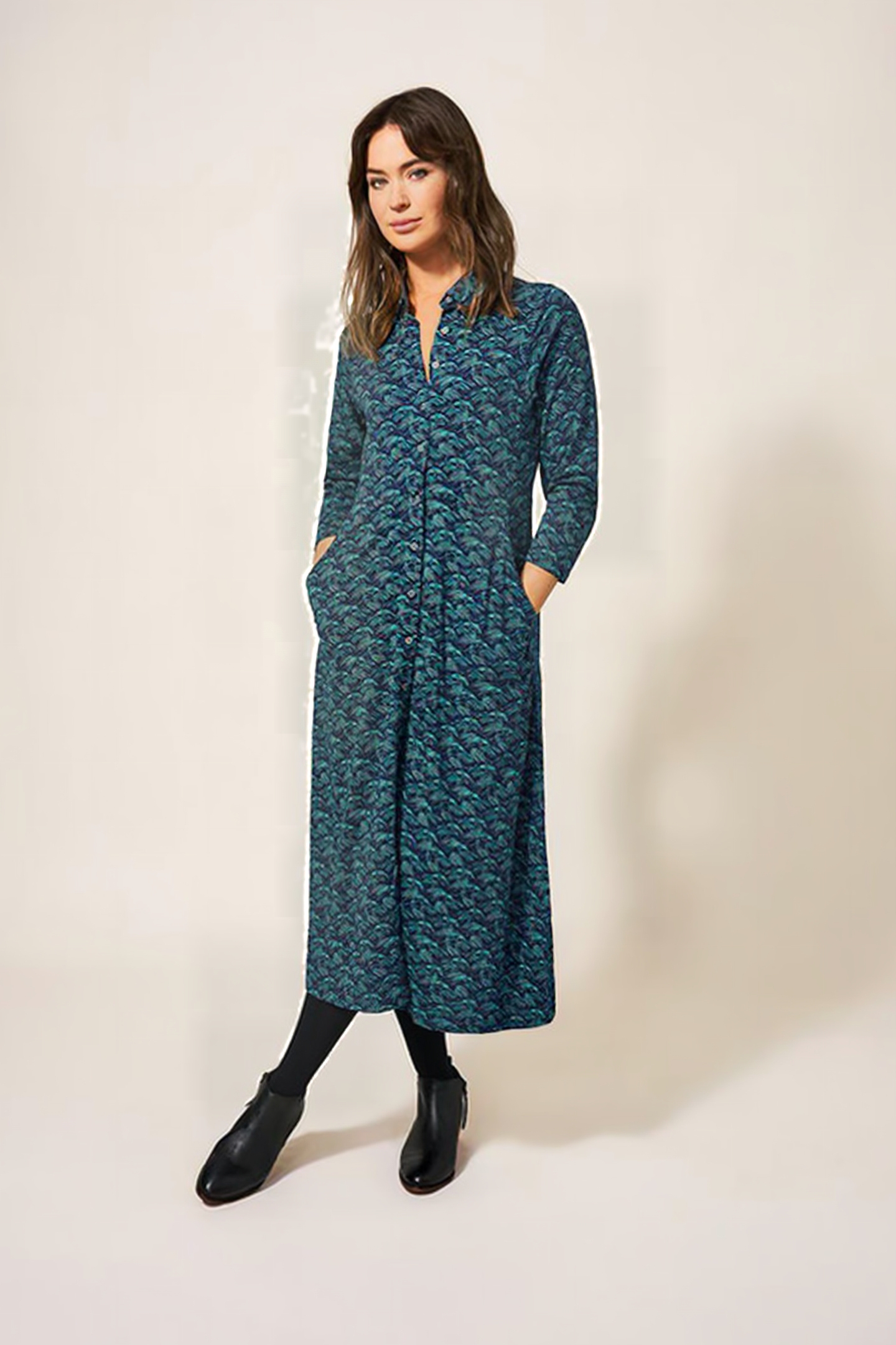 RUA JERSEY SHIRT DRESS NAVY PRINT 1
