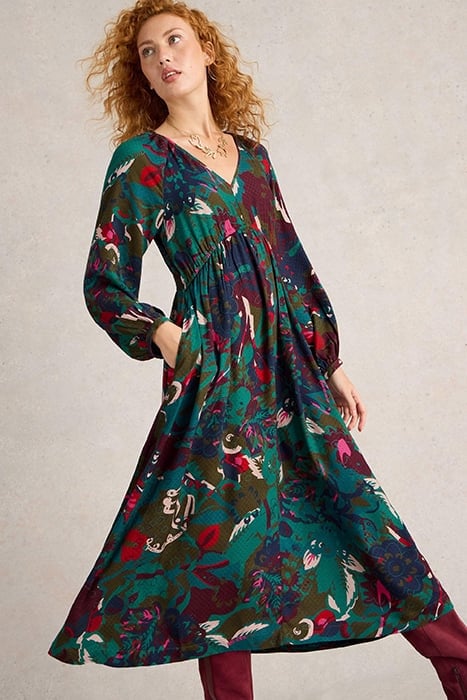 IZZY MIDI DRESS GREEN PRINT 4