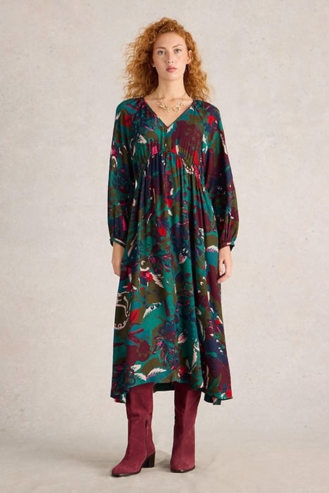 IZZY MIDI DRESS GREEN PRINT 1
