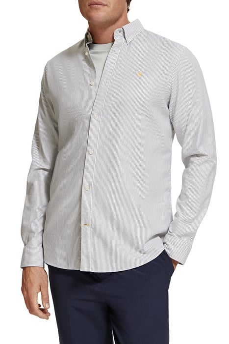 ESSENTIAL OXFORD STRIPE SHIRT ARMY / WHITE STRIPE 1