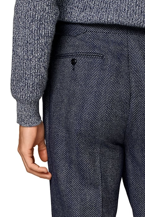 NAVY HERRINGBONE WIDE LEG STRAIGHT TROUSERS 7