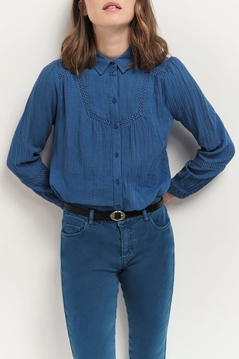 CHLOE - SANTORINI BLUE PLAID EMBROIDERY SHIRT 1