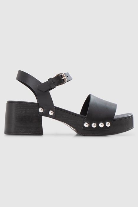 BLACK LEATHER SANDALS WITH WOODEN HEELS 1