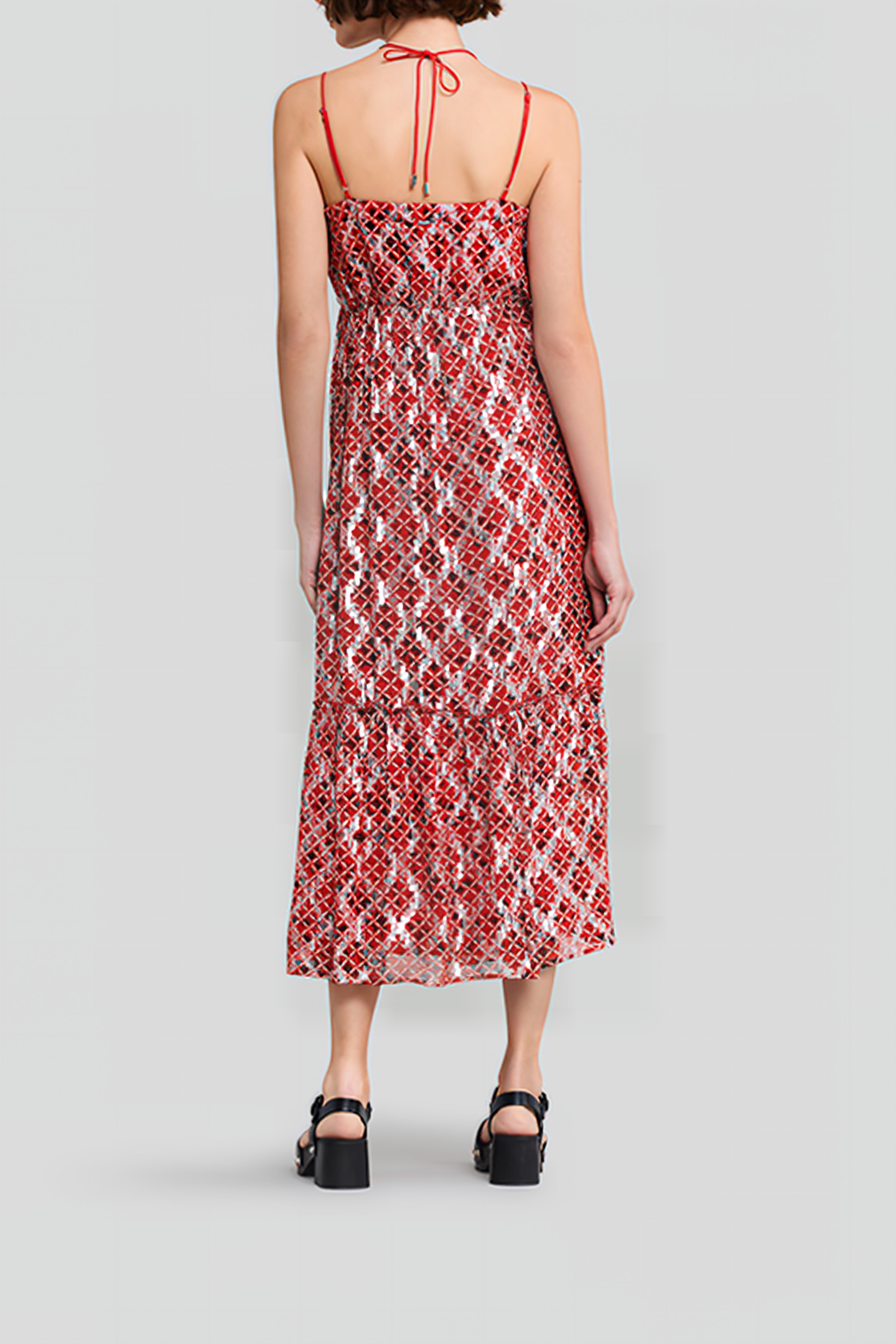 POPPY RED LONG DRESS WITH CHECK PRINT 2