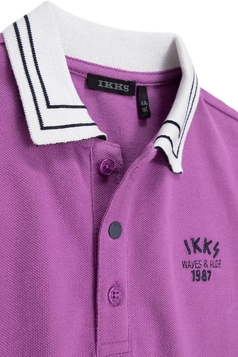BOYS’ PURPLE PIQUE KNIT POLO SHIRT WITH STRIPED RIBBING 4