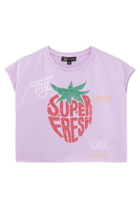 GIRLS’ LILAC T-SHIRT WITH STRAWBERRY SLOGAN PRINT 1
