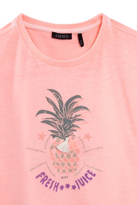 GIRLS’ NEON PINK T-SHIRT WITH EMBROIDERED PINEAPPLE IMAGE 5