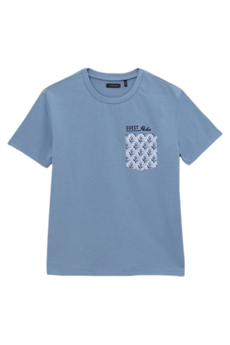 BOYS’ BLUE T-SHIRT WITH CORAL PRINT POCKET 1