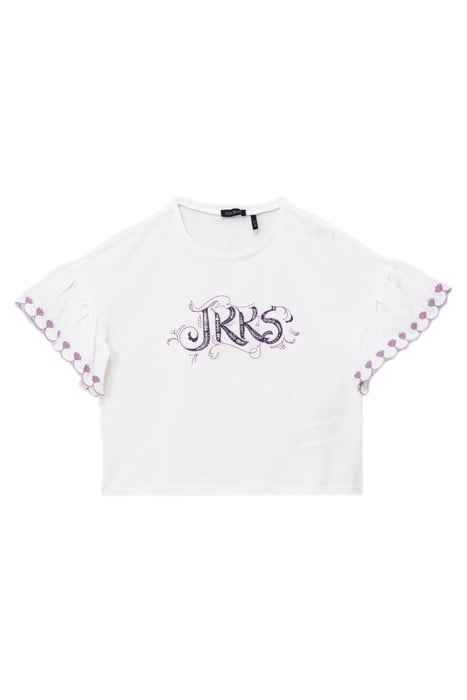 GIRLS’ OFF-WHITE T-SHIRT WITH EMBROIDERED RUFFLED SLEEVES 1