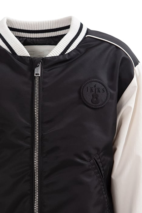 BOYS’ BLACK VARSITY JACKET, ECRU SLEEVES, EMBROIDERED BACK 3