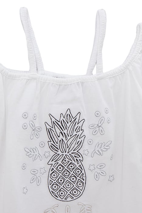 GIRLS’ WHITE ORGANIC COTTON T-SHIRT, PINEAPPLE EMBROIDERY 2