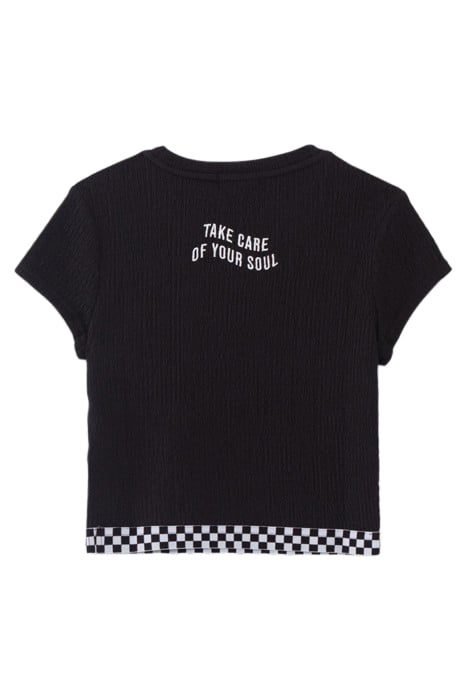 GIRLS' BLACK CHECKERBOARD ELASTICATED CROPPED T-SHIRT 2
