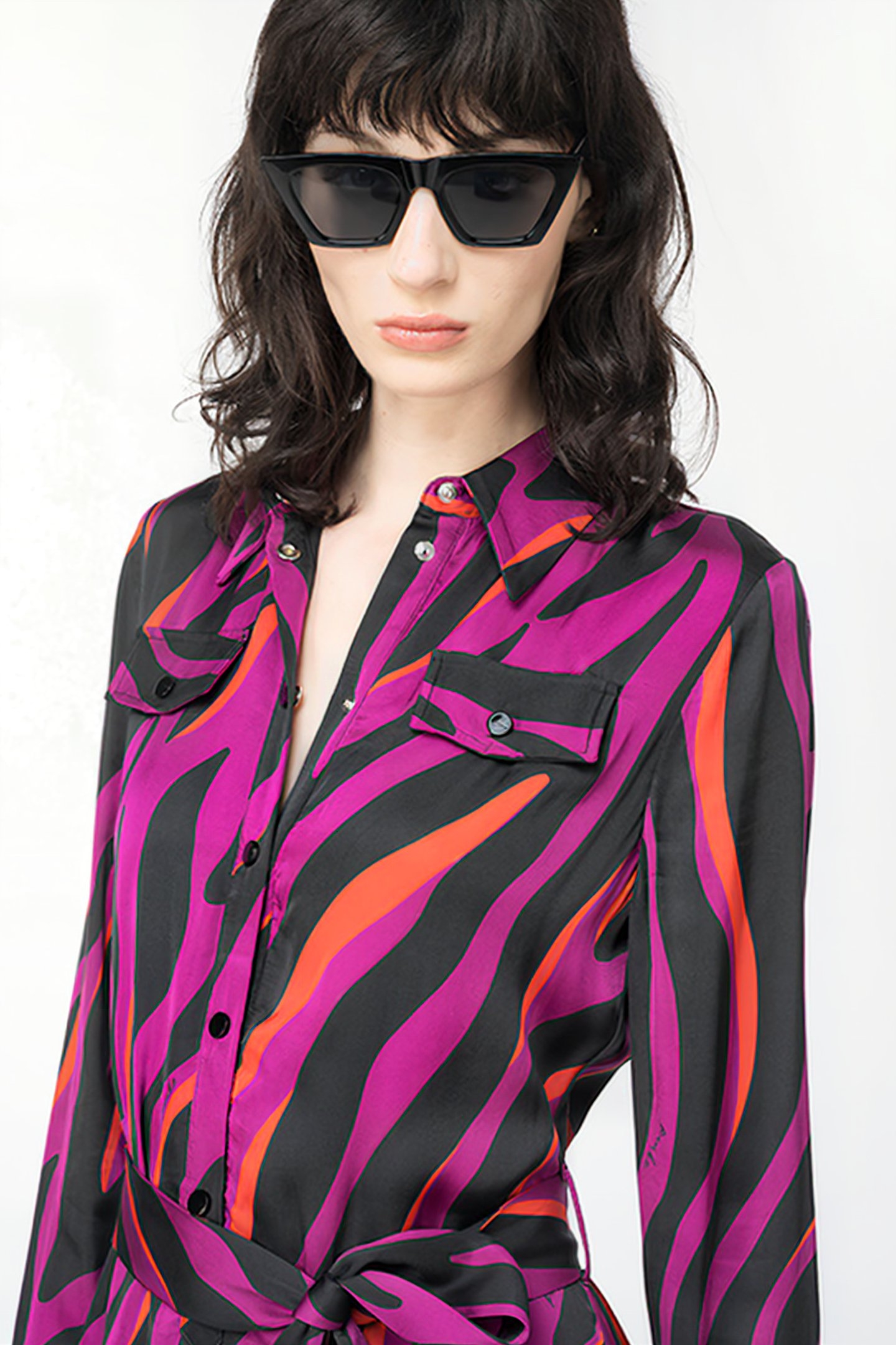 ASSENTE ABITO SATIN STAMPATO BOUGAINVILLEA/BLACK/ORANGE 4