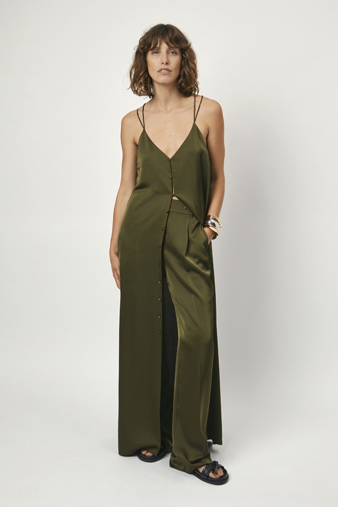 LOAN SATIN DRESS JUNGLE LEAF 1