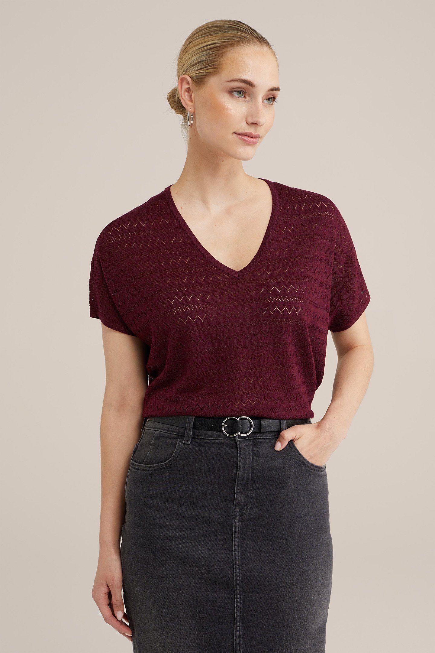 KNITTED PULLOVER BURGUNDY RED 1