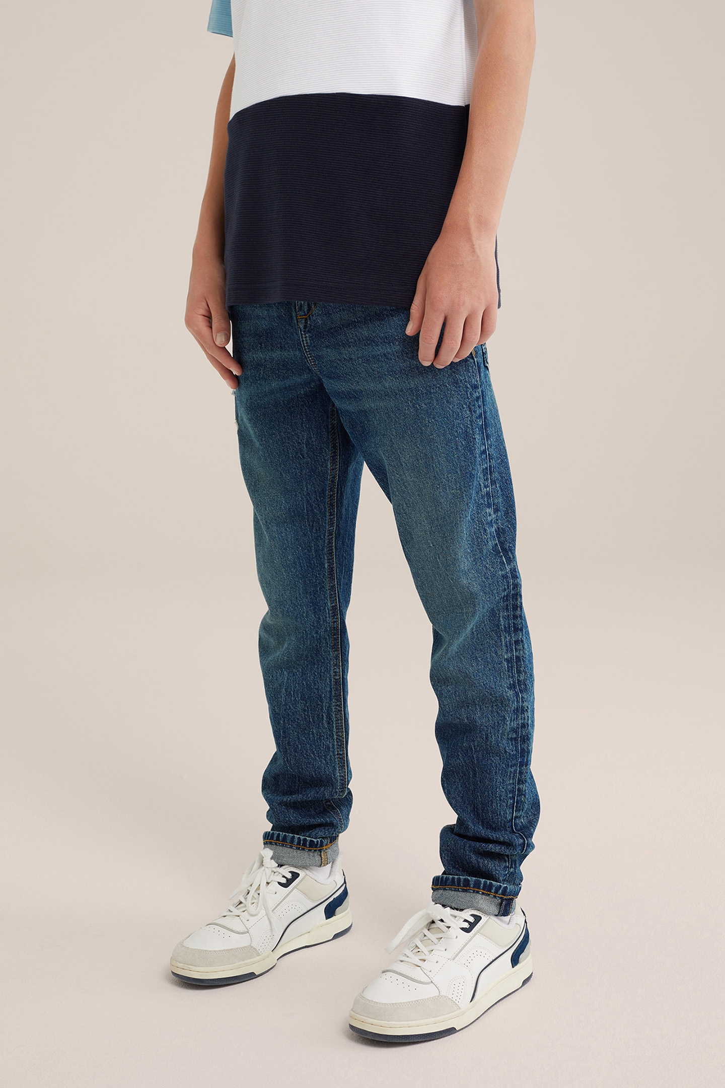 5-POCKET MID WAIST DARK BLUE 1