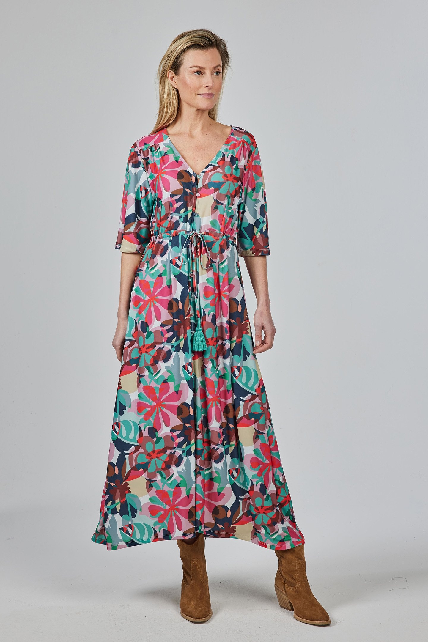 LONG DRESS LANI PRINT OFFWHITE WITH PINK PLANES PRINT 1