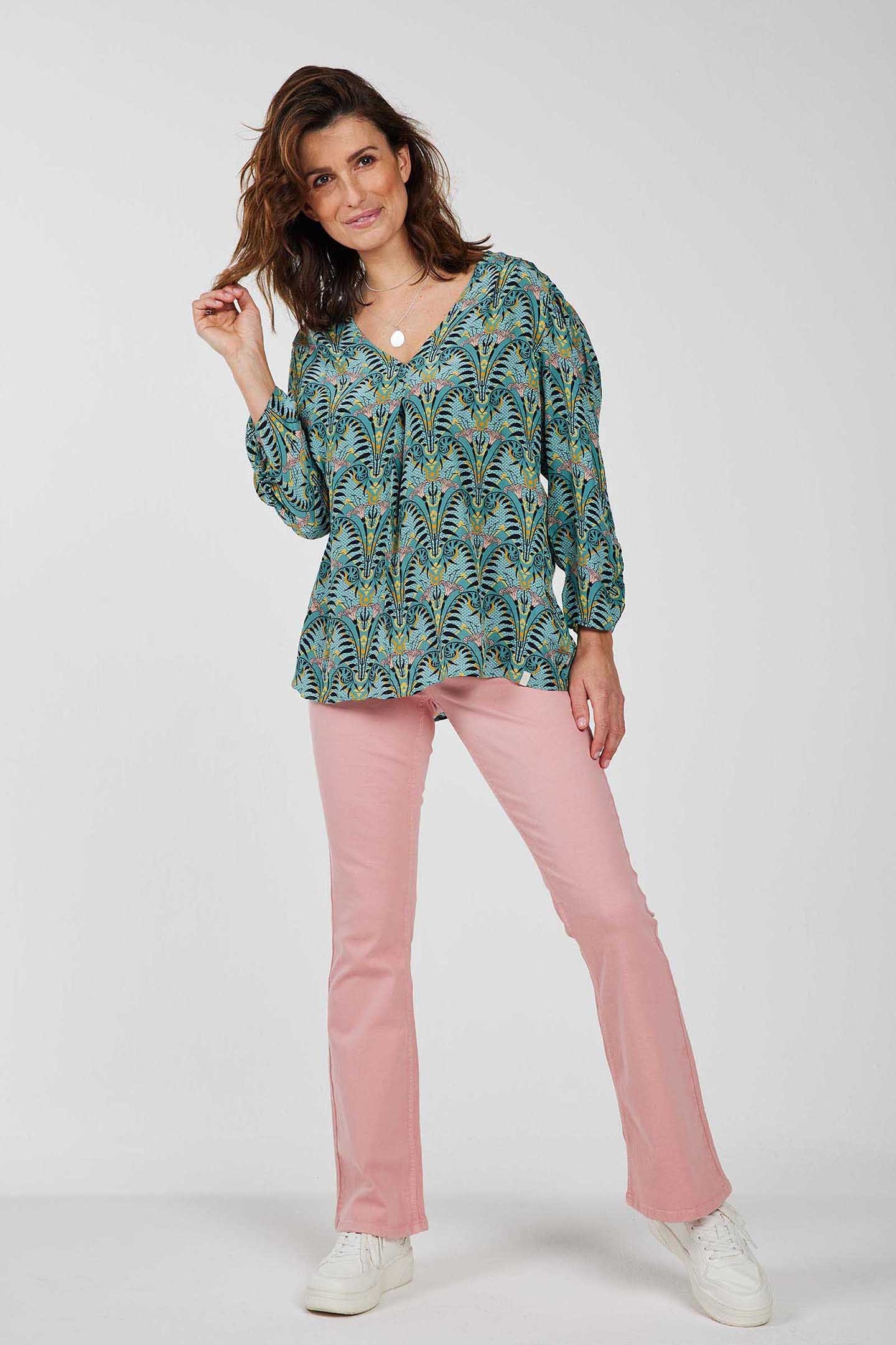 BLOUSE IDYLLIC AQUA SEA WITH FOUNTAIN PRINT 2