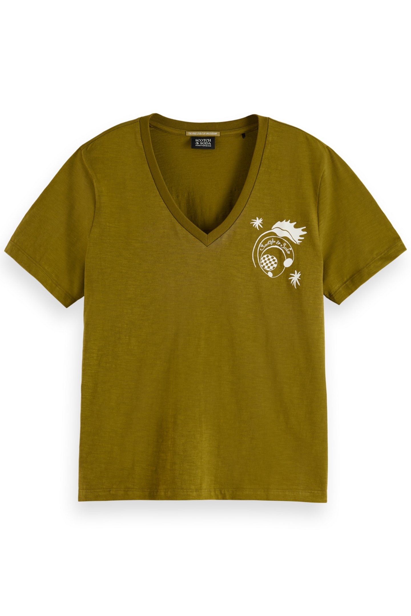 SLUB V-NECK REGULAR FIT T-SHIRT OLIVE 1