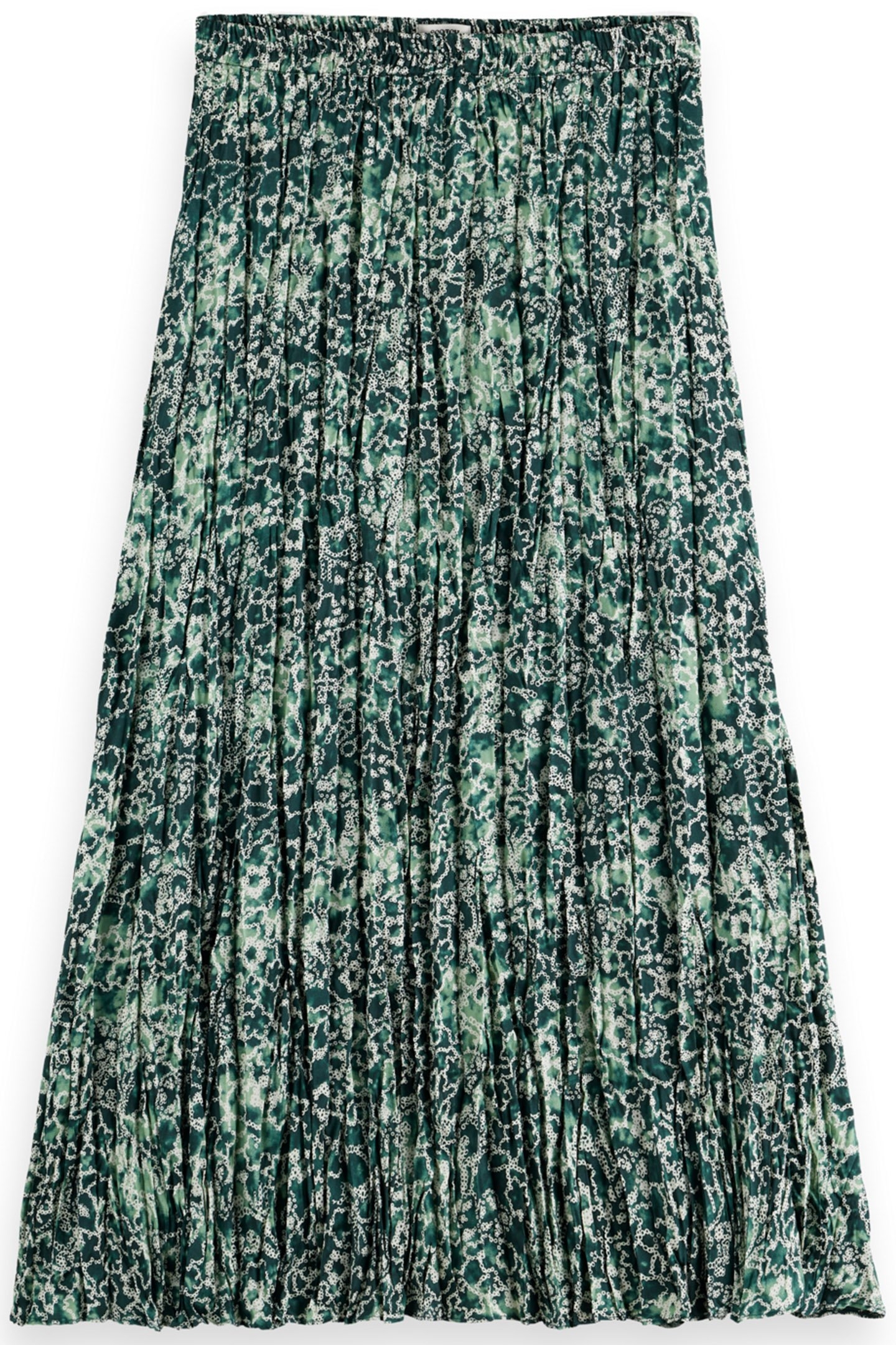 PLEATED CRINKLE SKIRT SHIBORI FLORAL GREEN 1
