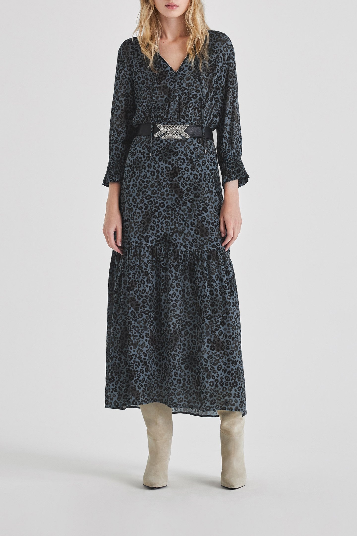 BLUE LENZING™ ECOVERO™ ROCK LEOPARD LONG DRESS 1