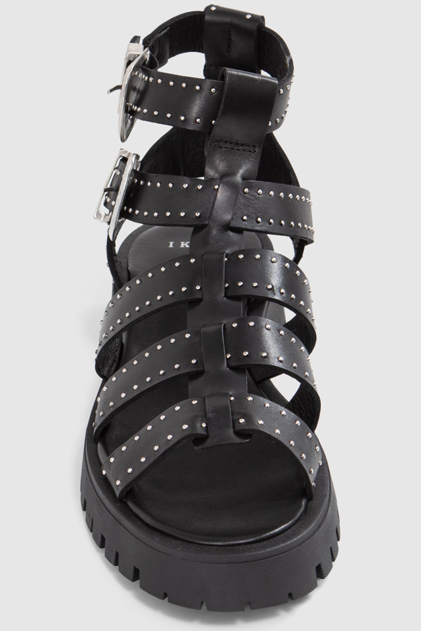 BLACK LEATHER CHUNKY SANDALS, STUDDED MULTI STRAPS 4